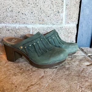 Dansko Clog Mules Olive Green Suede Heels